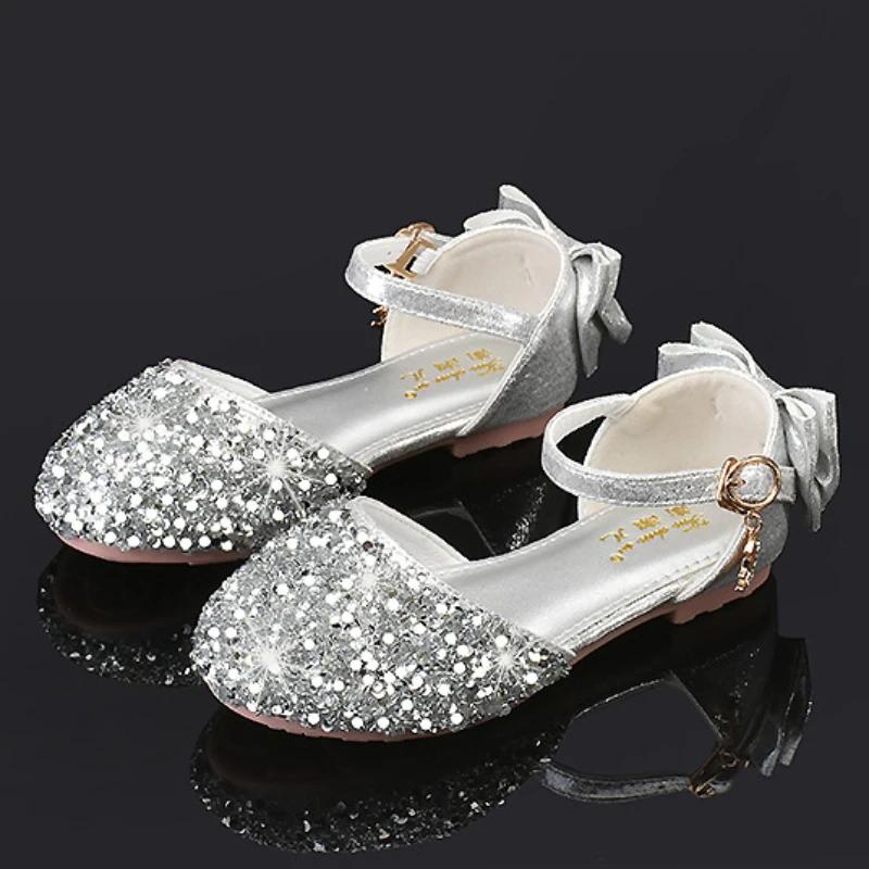 Сандалии для девочек ясельного возраста с пайетками, универсальные, детские, принцесса, повседневные, свадебные, одинарные туфли, модный бантик, детские платья, одинарные туфли