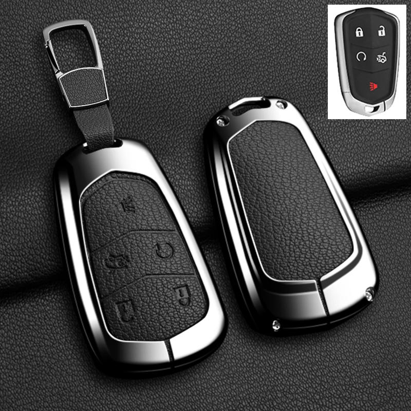 Car Key Case Cover For Cadillac Xt5 XTS CTS SRX ATSL XT4 CT6 ATS Escalade ESV DTS ELR STS 2014-2018 Zinc Alloy Leather Keychain AGY1