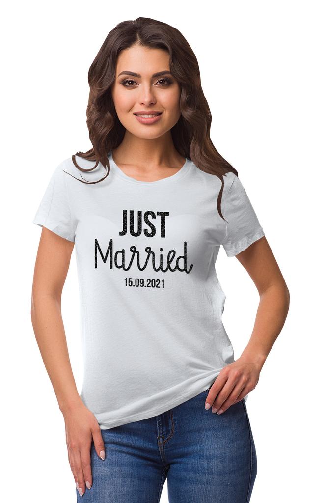 Inkdotpot Персонализированная женская футболка-топ Just Married Свадебное объявление