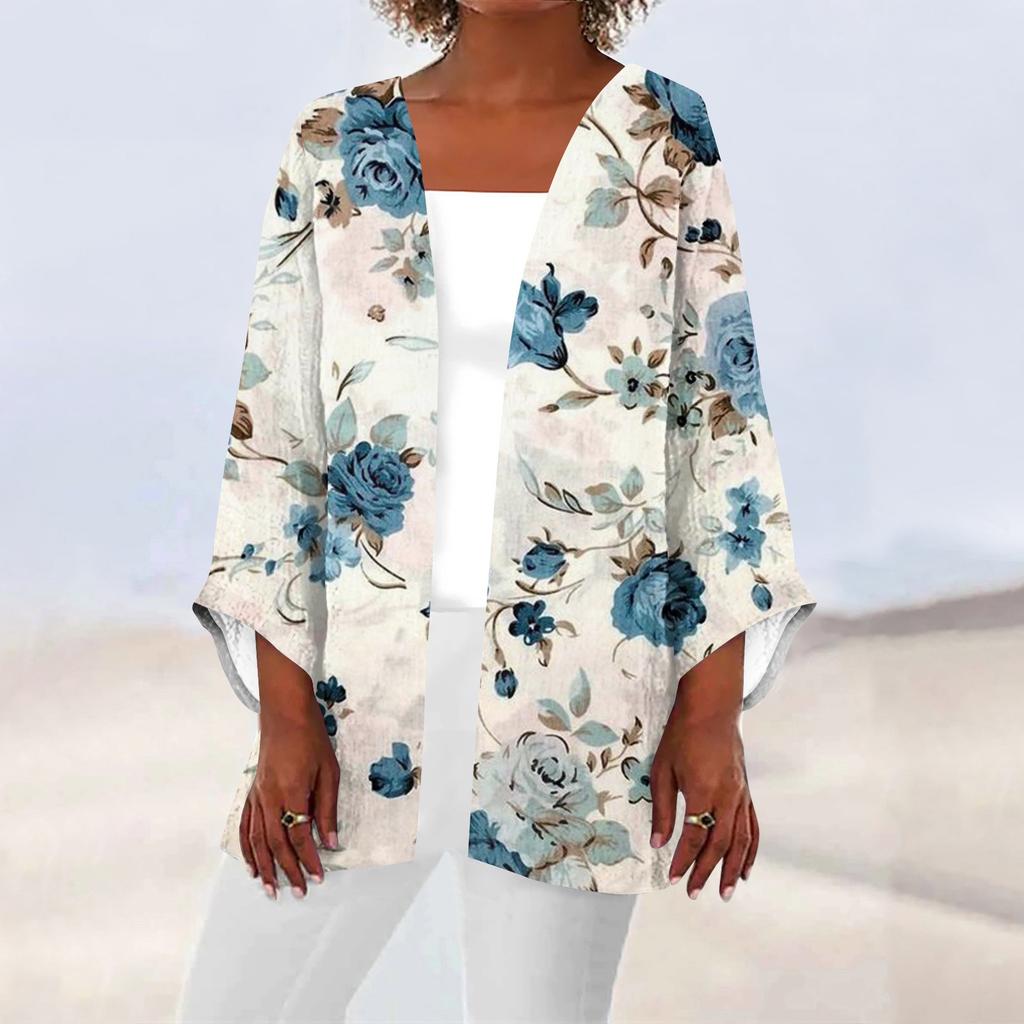 Женская повседневная модная легкая куртка средней длины с принтом в стиле ретро, ​​кардиган