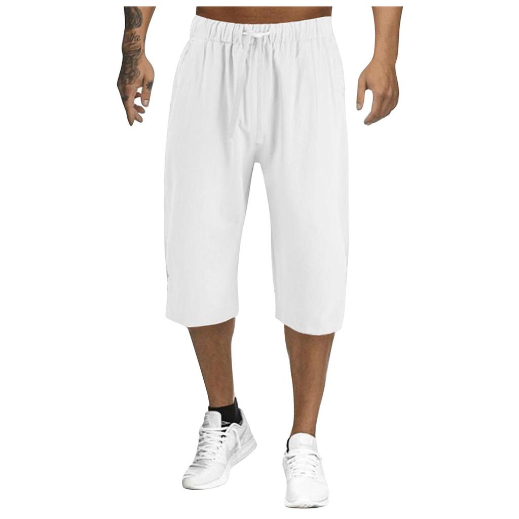 Men's Summer Cotton Linen Cropped Pants Men's Breathable Thin Straight Leg Pants