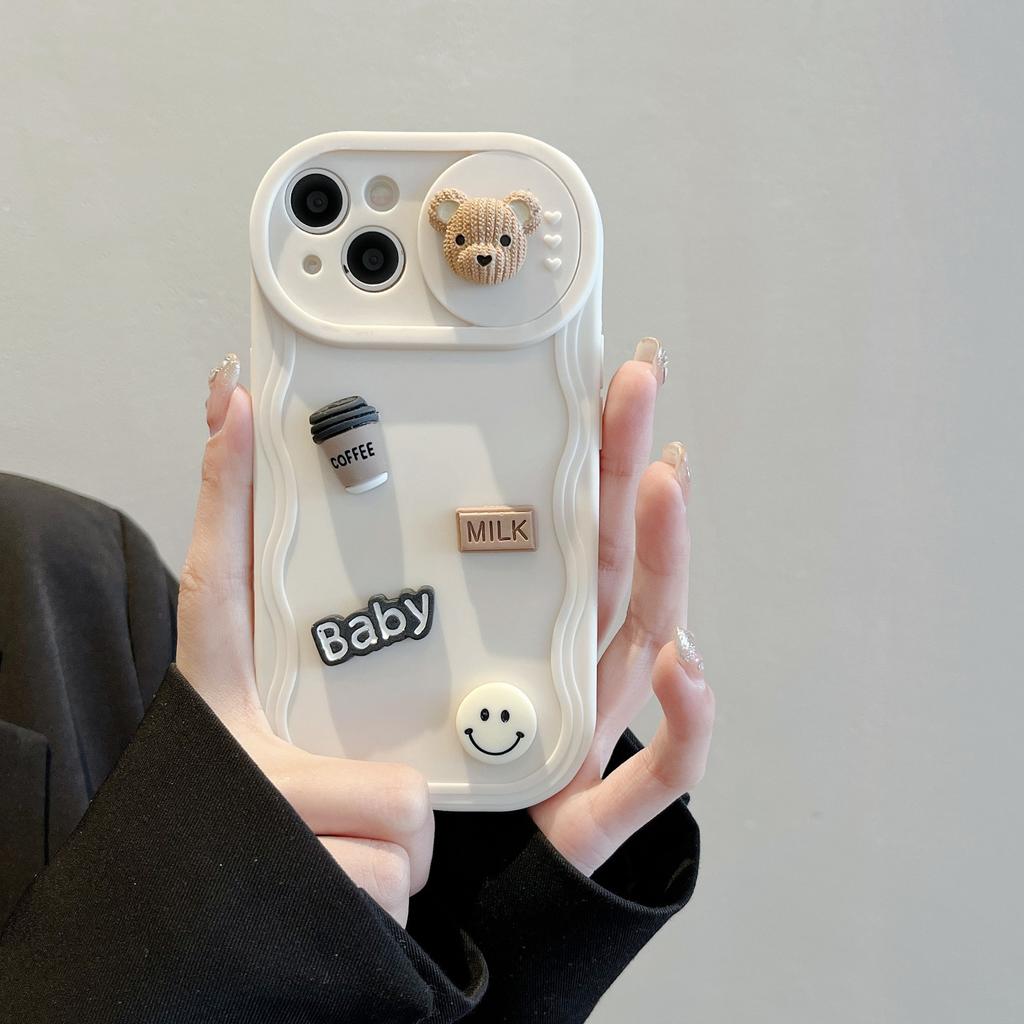 Applicable To IPhone15PRO Mobile Phone Case Coffee Bear Wave Push Window Apple 16 Protective Cover 14 Soft Shell 12