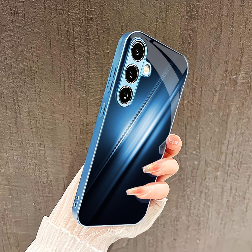 Темно-синий Чехол для телефона в деловом стиле для Samsung Galaxy S26 S25 S24 S23 S22 FE Ultra Plus Встроенное стекло Ощущение голой панели Мужской