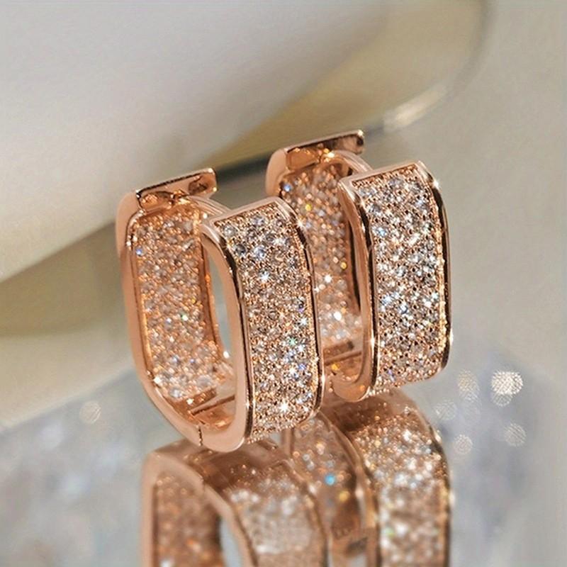 Luxury Fashion Paved Cubic Zirconia Hoop Earrings for Women Gold Color Bride Accessories Wedding Earring Valentine's Day Gift Jewelry