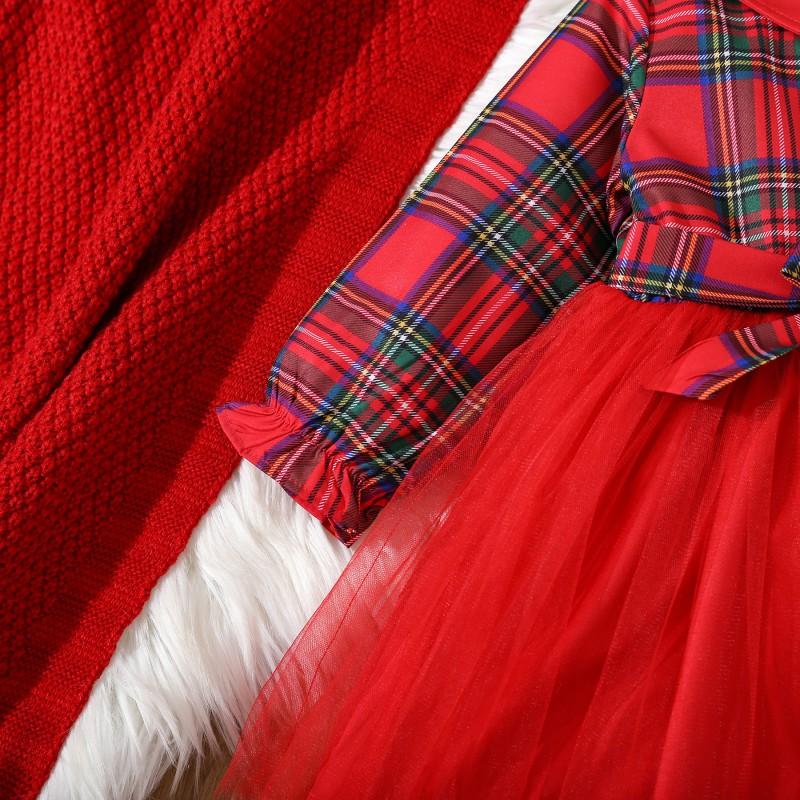 Girls Long Sleeve Plaid Dress Princess Style Birthday Party
