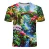 2024 Summer New Men's and Women's 3D Printed Round Neck T-shirt Popular, Stunning Scenery Series