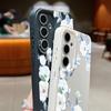 Матовый чехол для телефона с цветочным узором и текстурой из кожи для Samsung S25 Ultra S24 FE S23 S22 A36 A56 A16 A55 A26 A15 A35, тонкий противоударный мягкий чехол-накладка из ТПУ