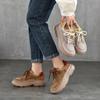 Johnature Genuine Leather Women's Shoes Thick Sole Mixed Colors Lightweight Lace-up Casual Shoes