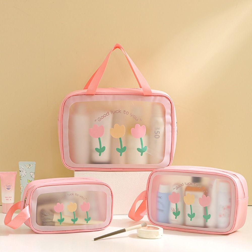 Large Capacity Cartoon PVC Cosmetic Bag Square Wash Pouch Portable Transparent Makeup Bag Storage