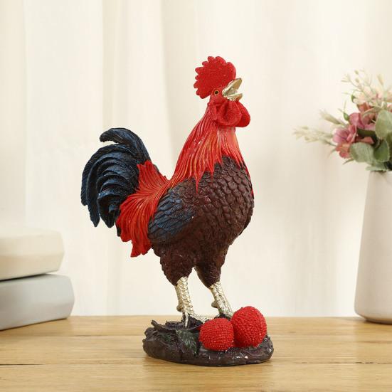 Crowing Rooster Figurine Chinese Style Cock Resin Statue Farm Animal Sculpture