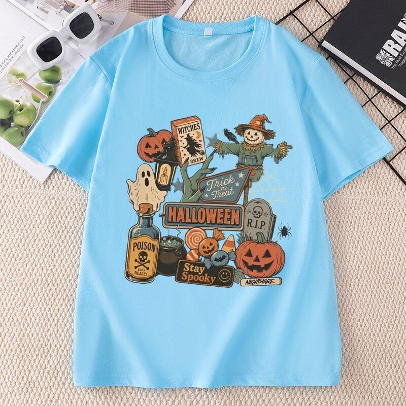 Halloween TShirt Unisexs Spooky Season Graphic Tee Pumpkin Ghost Scarecrow TShirt Cotton Short Sleeve Loose Tees