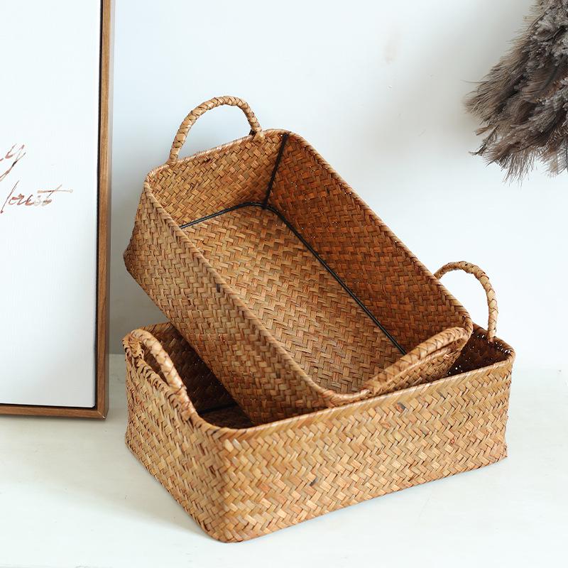 Японская плетеная из соломы корзина для хранения закусок, ТВ-аксессуаров, косметики и масок