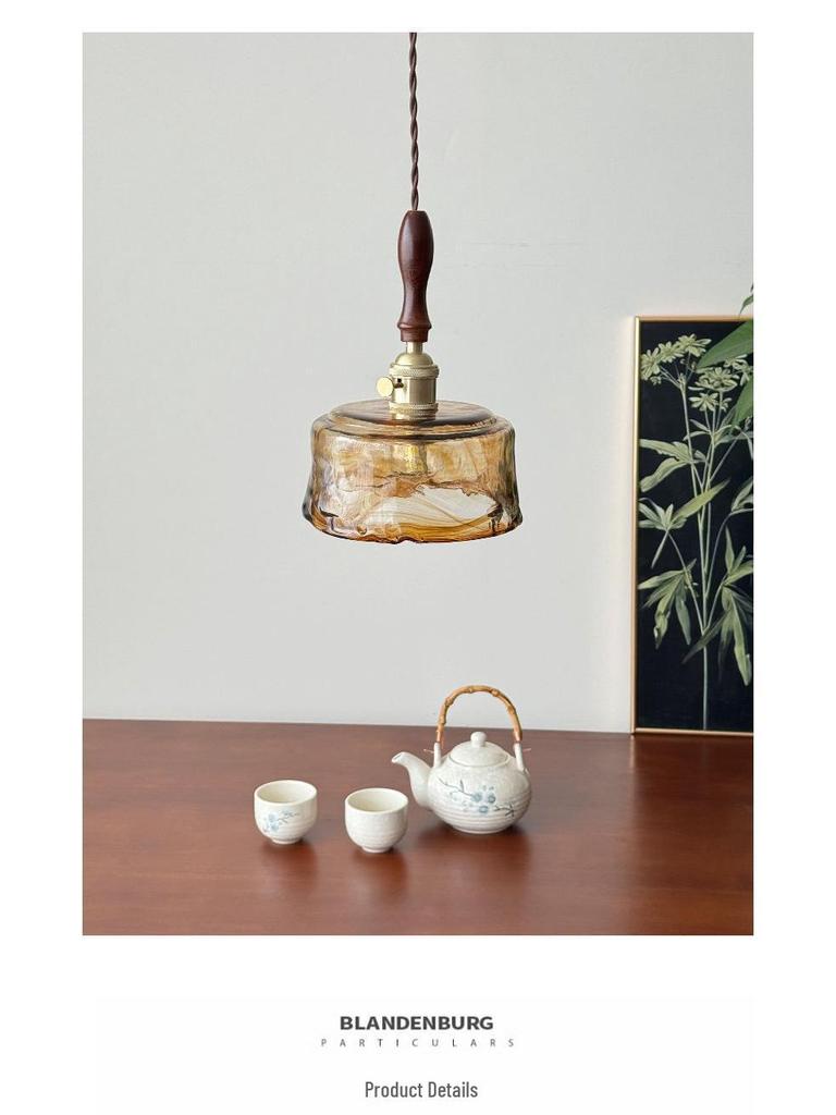 Vintage Walnut & Brass Glass Pendant Light for Bar, Counter, or Bedroom