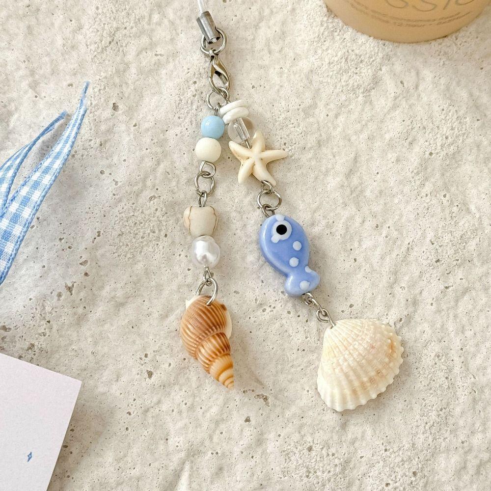 Blue Color Phone Lanyard Seashell Seashell Keychain Cute Starfish Keychain Summer Accessory