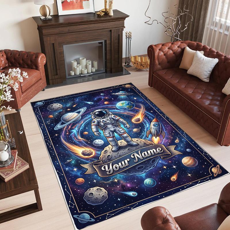 Cosmic Theme Crystal Velvet Floor Rug Personalized Custom Name Text Warm Carpet Home Decoration