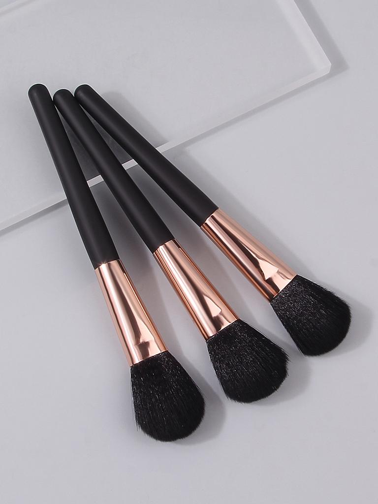 3-piece Beginner Makeupbrush Set,black Soft-bristled Loose Powderblush Brush,strong Powdergrasping,easy To Usefacial Makeuptools