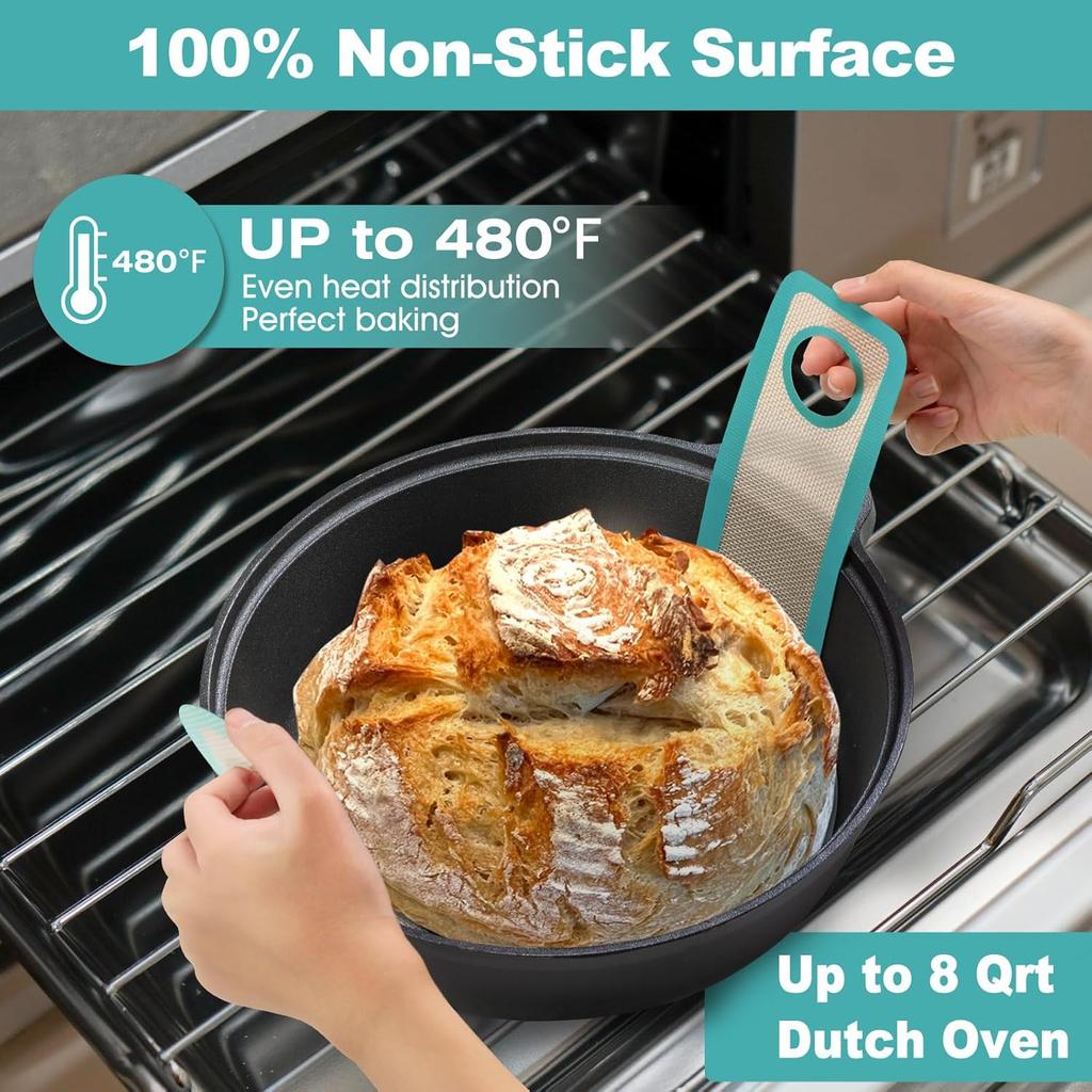 Silicone Bread Sling Dutch Oven - Best Japan Silicone Non-Stick & Easy Clean Reble Baking Mat With Extra Long Handles, Baking Sheet Liner 2 Pcs (Aqua