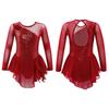 Girls Long Sleeve Mesh Patchwork Style Irregular Sequins Decor Dress Skating Dance Gymnastic Dress