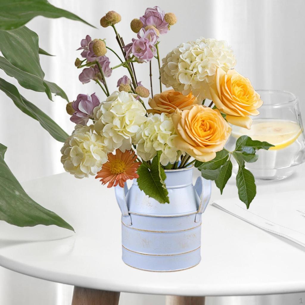 Floral Bucket Flower Vase Iron Planter Milk Can Jug for Patio Home Table Centerpieces