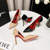 C стразы красная подошва боковая пустая всеохватывающая шпилька высокий каблук женский острый носок мелкий вырез сексуальный темперамент универсальный французский