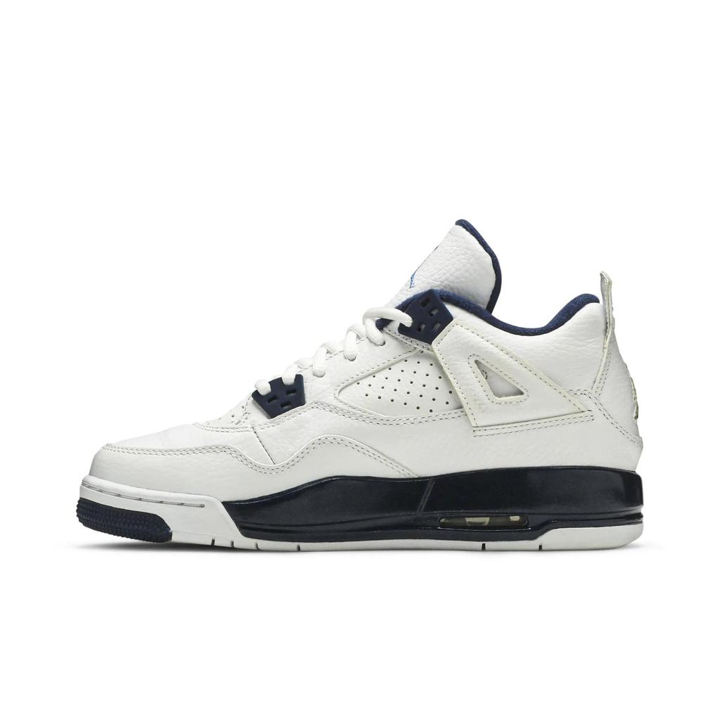 Air Jordan 4 Retro LS для школьников ' ' (унисекс) Белые / Темно-синие / Синие Детские Баскетбольные Кроссовки 408452 107