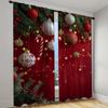 3D 2pcs Red Christmas Printed Semi-Blackout Curtains with Green Pine Branches and Golden Balls  Drapes for Living Room Bedroom