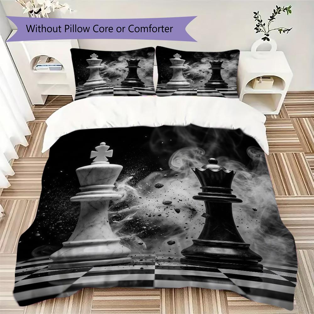 Chess Pattern Bedding uilt Set uilt Cover Pillowcase Home Decoration Birthday Gift (1 * duvet cover + 2 * pillowcase without core)