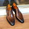 New Wood Grain Fashionable Old Square-head Leather Shoes Brown Dress Lace-Up Men Dress Shoes  Zapatos De Hombre