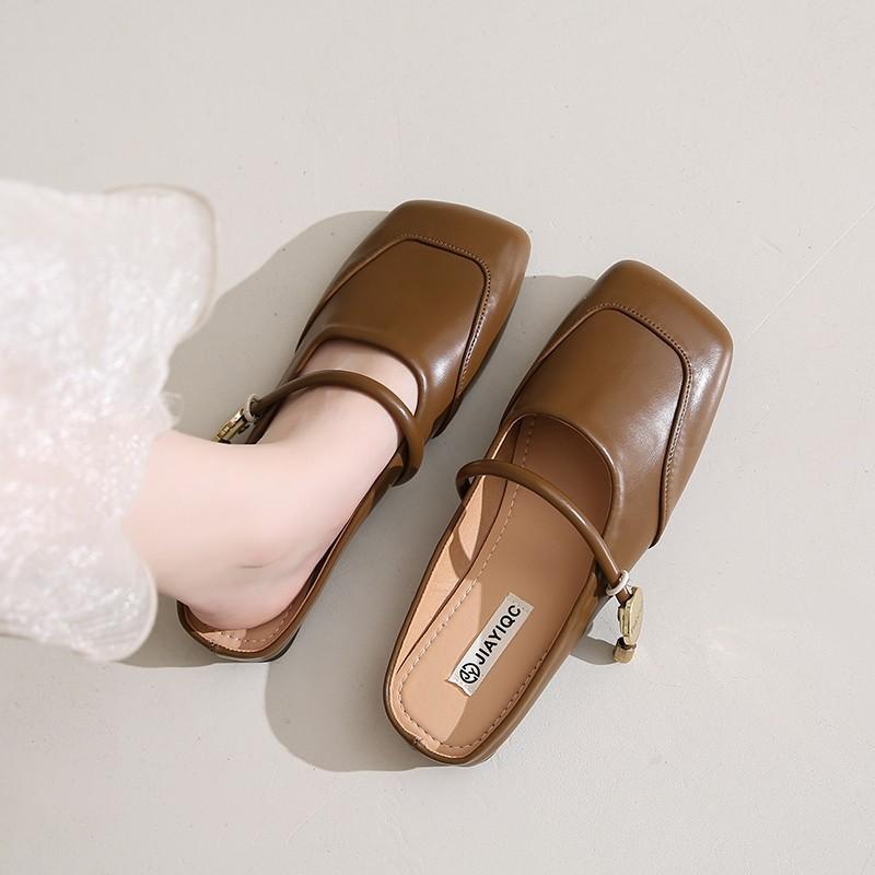 Тапочки Baotou, женские, новинка 2025 года, летняя одежда, высококачественные сандалии в стиле ретро с квадратной головкой, одна педаль, одиночные туфли Muller