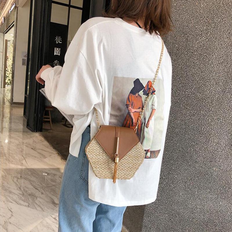 Сумка женская мода 2019 PU кожа + солома, цвета в ассортименте