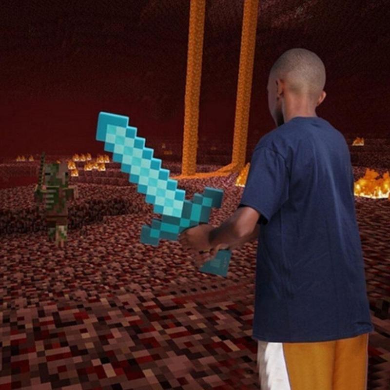 Mine Craft Sky Blue Role Play Prop Diamond EVA Foam Sword & Pickaxe Toy