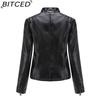 BITCED Женская повседневная кожаная куртка со стойкой воротником, приталенная верхняя одежда, весенне-осенняя однотонная кожаная куртка