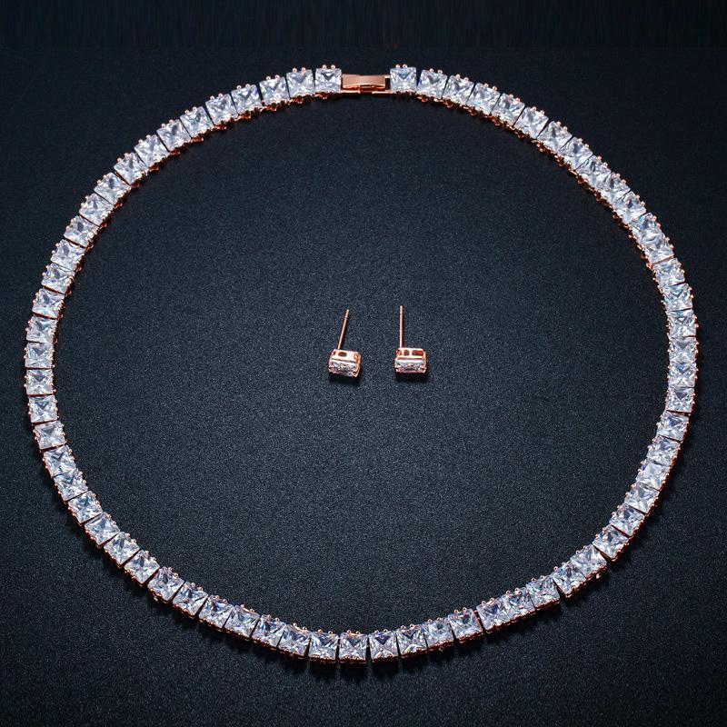 CMM 2 шт. классический бренд принцессы с цирконием колье-колье комплект серег серебро, розовое золото свадебные украшения для женщин подарок