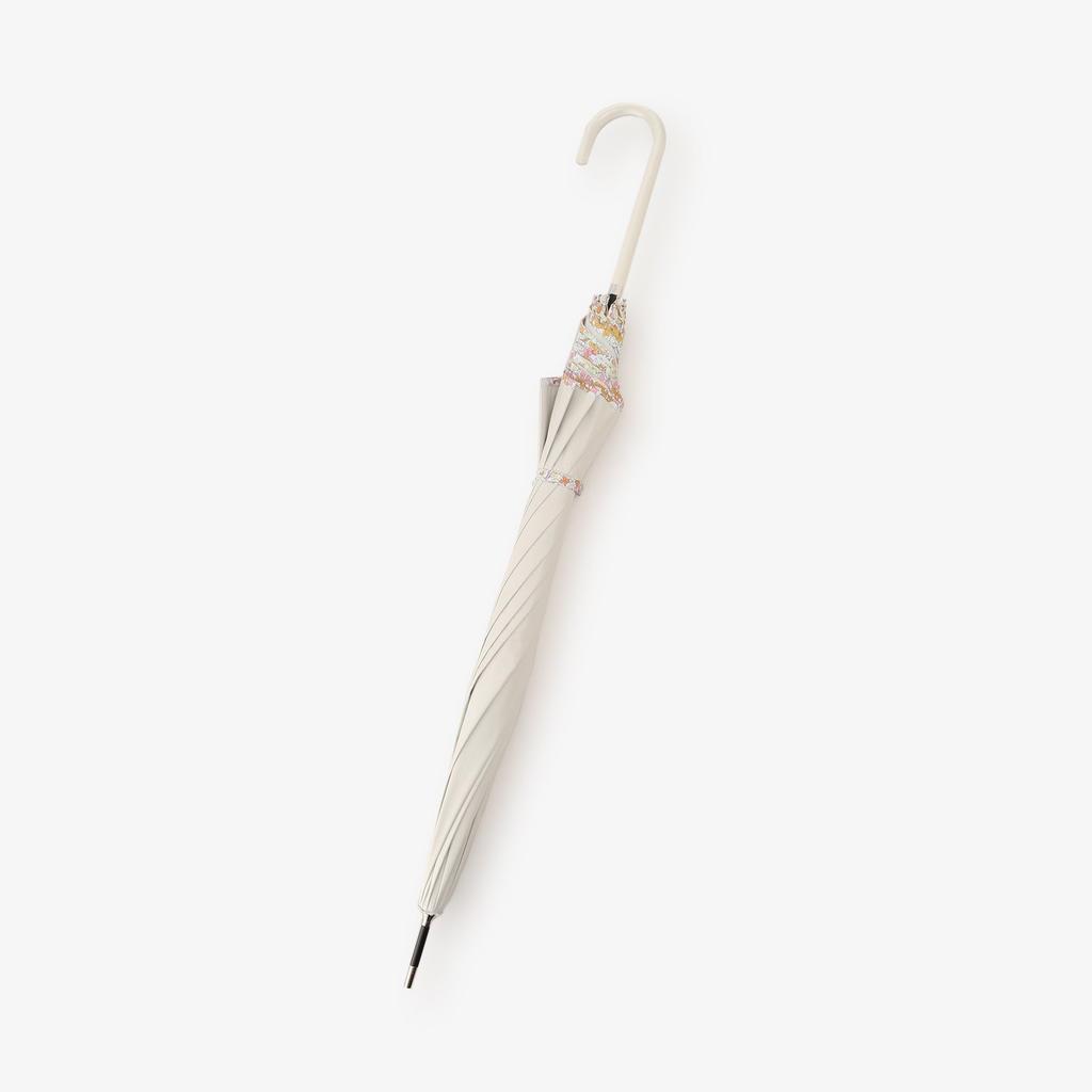 Afternoon Tea Living JN12 Parasol UV Protection and Light Blocking Long Umbrella with Small Floral Print Suitable for Sun and Ivory [100% Fabric]