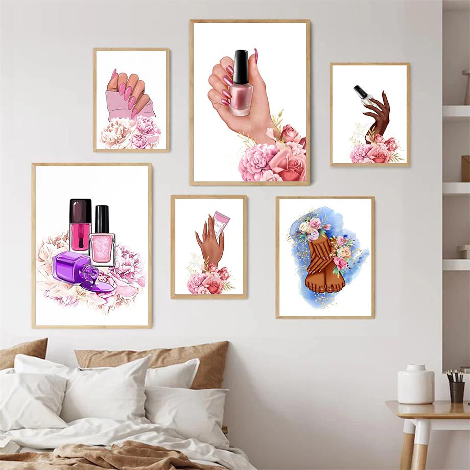 Модные постеры и принты с лаком для ногтей и ресницами для салонов красоты, скандинавская живопись, настенная живопись для гостиной, домашний декор