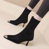 Модные короткие ботильоны из эластичной ткани, женские туфли с острым носком на высоком каблуке, сексуальные носки, женская обувь, сапоги