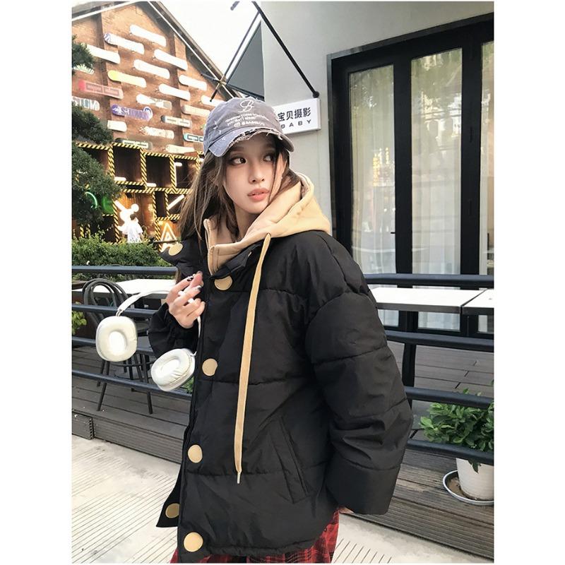 Women S Loose Short Winter Padded Cotton Coat Fake Two Pieces Style
