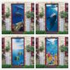 Underwater World Wallpaper 3D Door Sticker Self Adhesive PVC Fish Dolphin Poster For Kids Girls Room Home Door Decoration Murals
