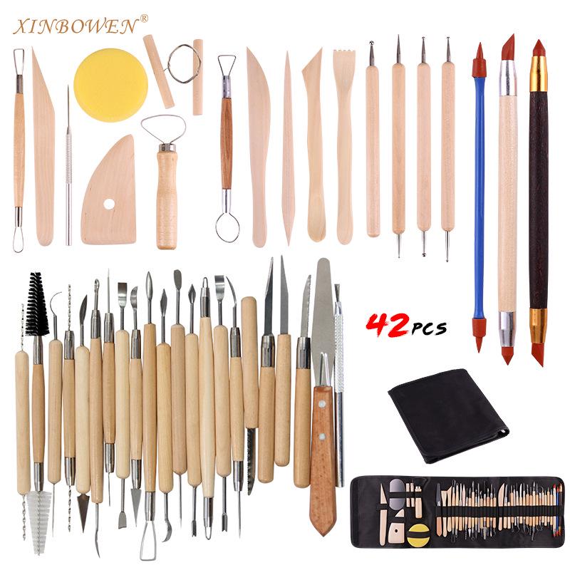 42-Piece Polymer Clay Pottery Tool Set: Sculpting, Carving Knives, Indentation Pens, and Painting Apron Included