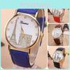 Elegant European Style Geneva Eiffel Tower Water Crystal Quartz Watch With Pu Strap