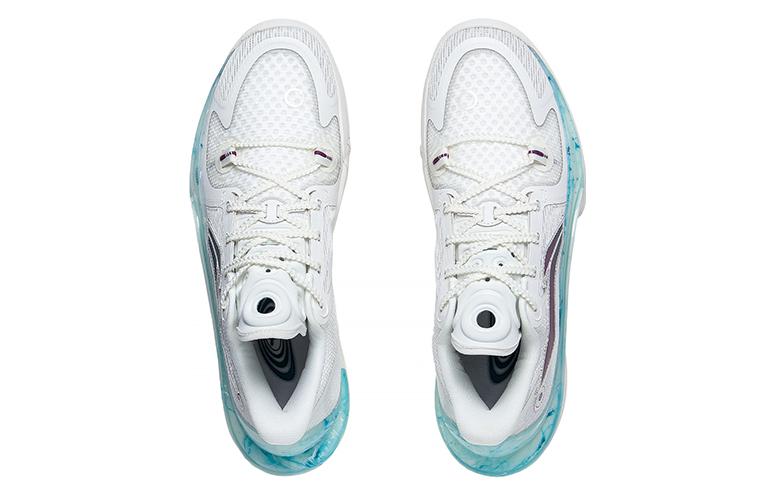 Li-Ning SONIC 11 Ride Waves Men's Low Top Basketball Shoes, Textile and TPU Upper, Slip Resistant Abrasion Resistant Rebound, Mist White ABAT021-2