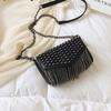 Модная мини-сумка через плечо с кисточками и бриллиантами, брендовый дизайн, черная кожаная сумка через плечо с заклепками, женская сумка Bolsa A Main
