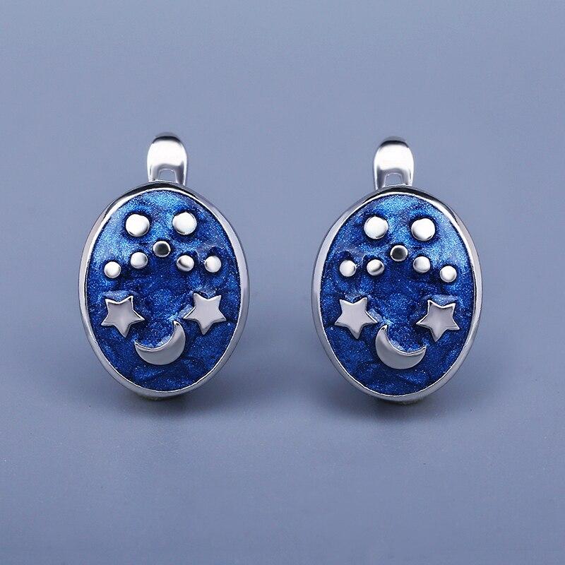 Fashion Blue Womens Earrings Exquisite Enamel Star Moon Shaped Earrings Handmade Enamel Jewelry Christmas Gift