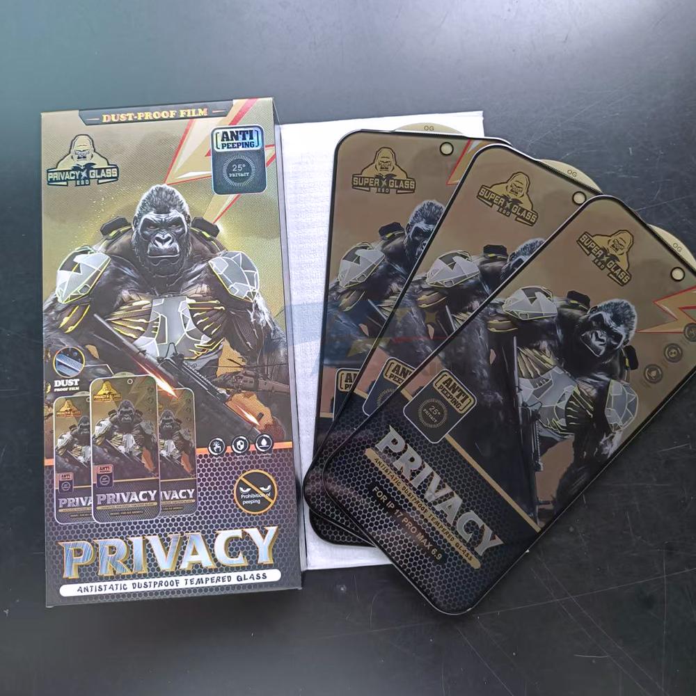 Black King Kong ESD High Anti-Peeping Privacy Tempered Glass Screen Protector for iPhone 12 13 14 15 16 17 Pro Max & 13 Mini