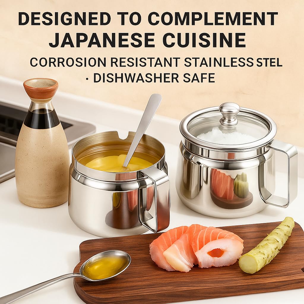 Stainless Steel Ghee Container with Lid  500mL Small Oil Pot with Handle for Pooja Items  Dishwasher Safe Kitchen Storage Jar with Spoon for Ghee