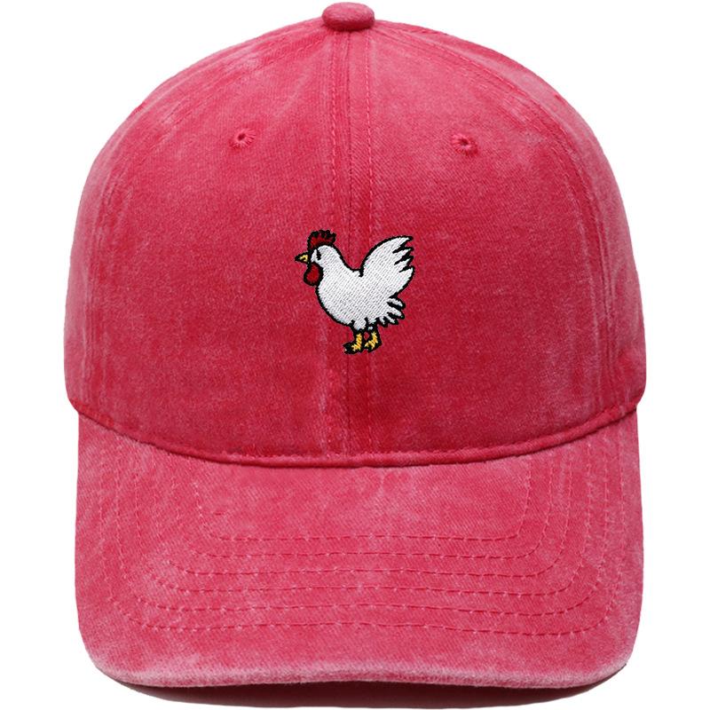 Fun Cock Embroidered Baseball Cap Animal Washed Vintage Daddy Hat Men's and Women's Casual Outdoor Sun Hat