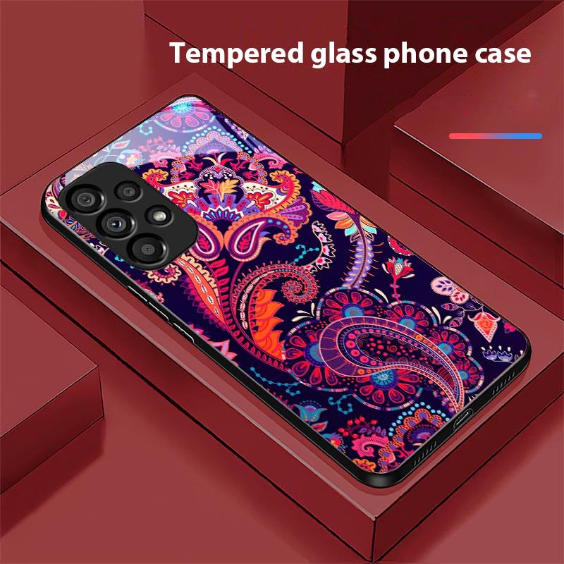 Красочный Цветочный Тотем Для Samsung Galaxy S10 S20 Plus S21 FE S22 S23 S24 FE S25 Ultra Черный Чехол для Телефона из Закаленного Стекла Жесткий Чехол