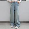 Girls' jeans 2026 new spring and autumn children's pants, big children's wide leg pants, western-style girls' rhinestone straight leg pants, trendy