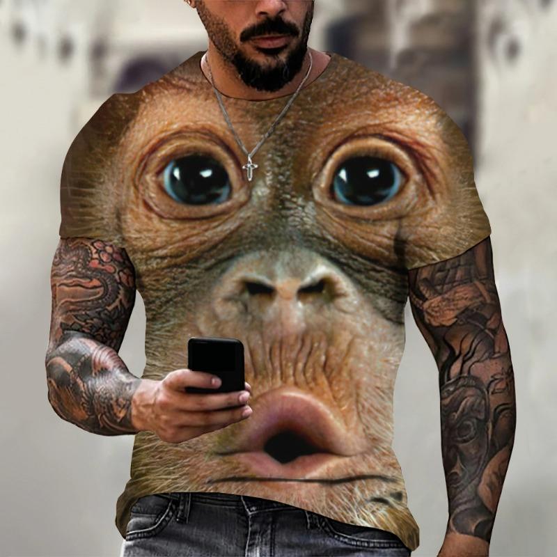 Fashion Animal Monkey Printed Kids Adult T-shirt Summer Women's and Men's Casual Outdoor Girl and Boy Short Sleeve Tees Top Pullover