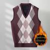 Men's Autumn/Winter Plus Velvet V-Neck Diamond Jacquard Sweater Vest